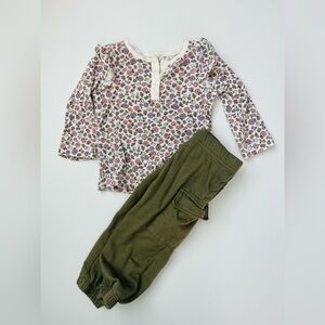 Floral Long Sleeve Top and Green Pants Set